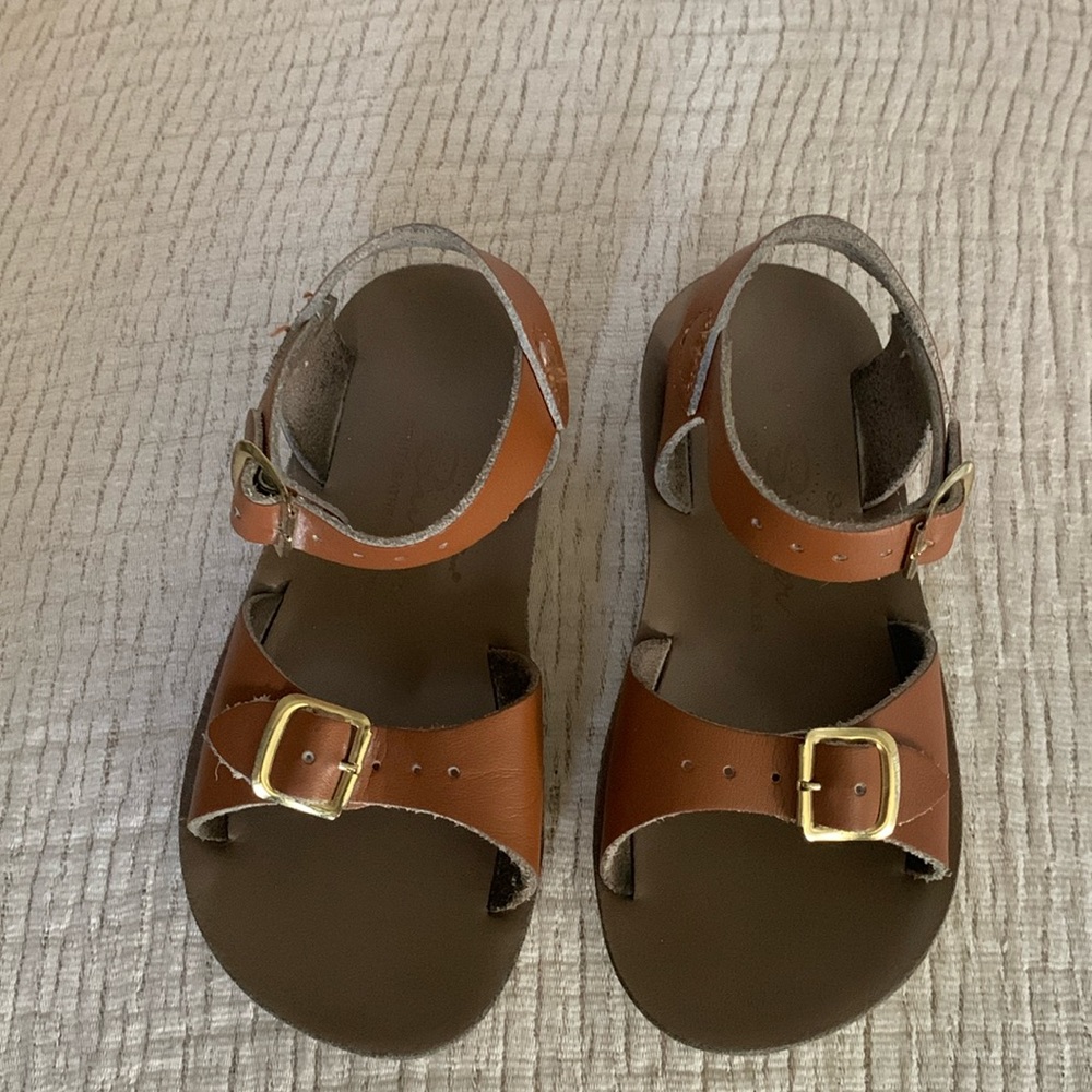 Kids Brown Leather Buckle Sandals